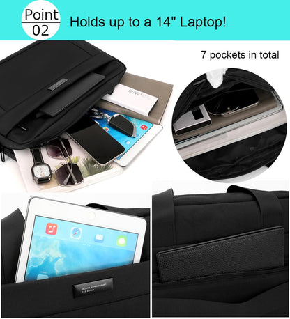 zhongningyifeng Laptop Bag 14 Inch Briefcase for Men Women Waterproof, Shoulder Computer Messenger Handbag for Business Office Work Travel College Black