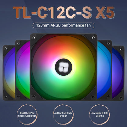 Thermalright TL-C12C-S X5 CPU Fan,Black Cooling Fan, PC Fan with 1550RPM Speed, 120mm Computer Case Cooler Fan,PWM Control Fan for Case and Liquid Cooler & CPU Cooling(Pack of 5)