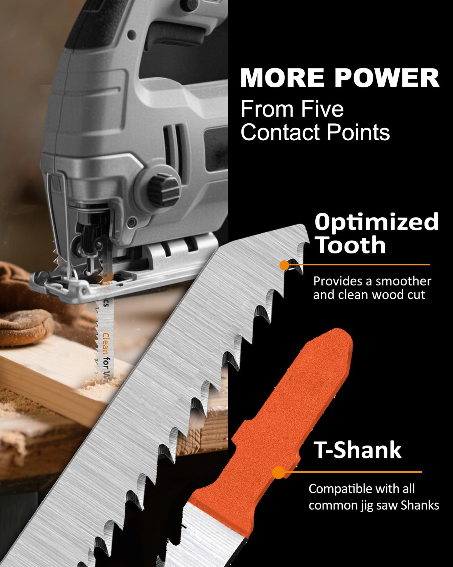 50PCS T Shank Jigsaw Blades Set - BGTEC HCS/HSS Jig Saw Blades for Wood, Plastic and Metal Cutting(T119B*5-T119BO*5-T101BR*10-T144D*10-T244D*5)