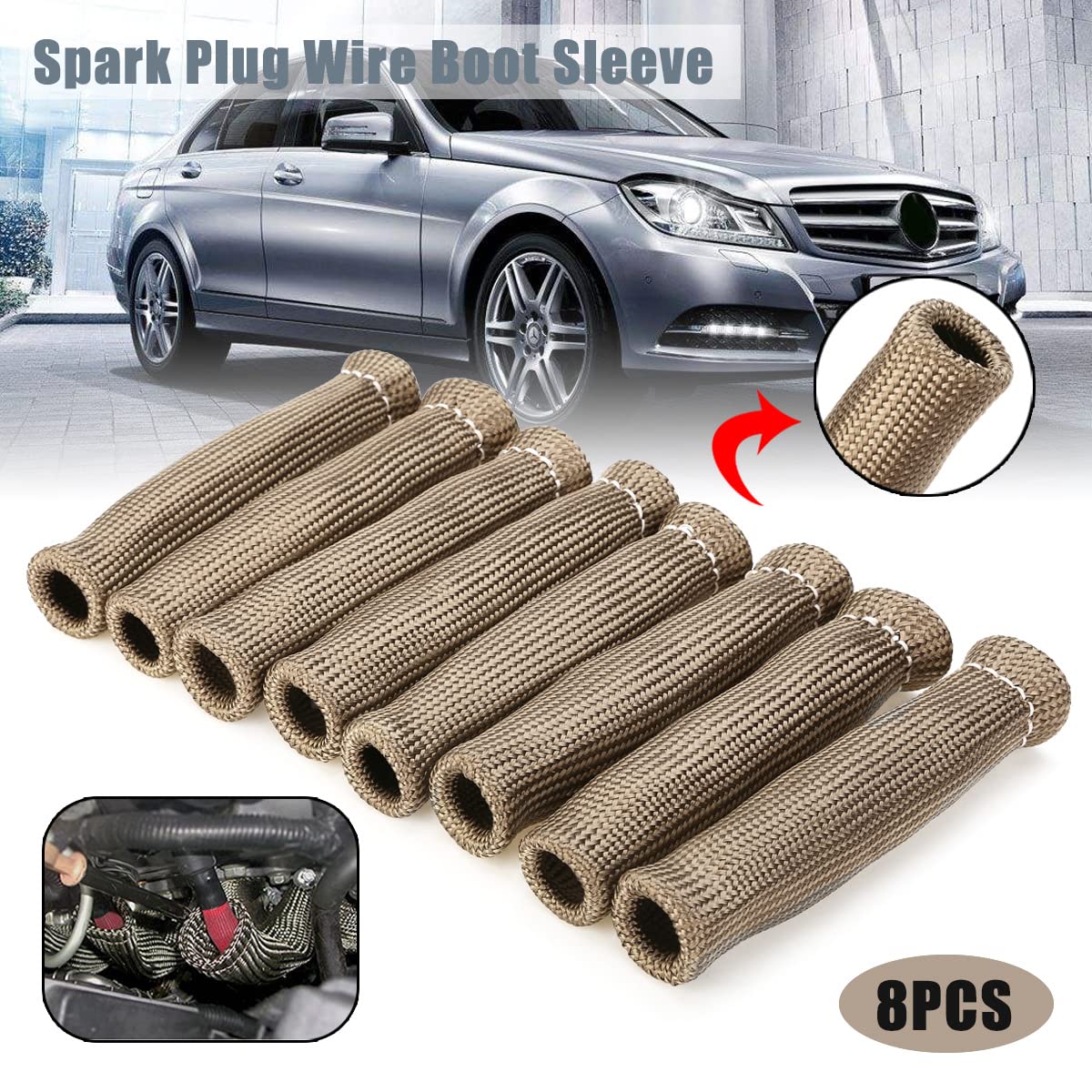Titanium Spark Plug Wire Boots Thermal Protection Insulator Sleeve, 2500 Degree Heat shield Cover Wrap 6 inch for Car Truck 8PCS