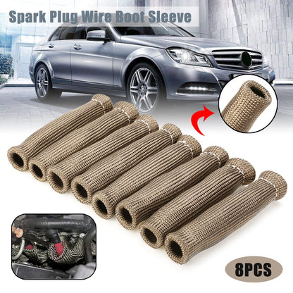 Titanium Spark Plug Wire Boots Thermal Protection Insulator Sleeve, 2500 Degree Heat shield Cover Wrap 6 inch for Car Truck 8PCS