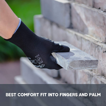 SAFEYEAR 12 Pairs PU Coated Work Gloves for Cleaning, Automobile Assembly, Precision Operation and More (Black L)