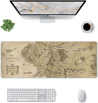 Wonmpd Gaming Mouse Pad XL Extended Large Mouse Mat Desk Pad 31.5"x11.8"x0.12",Stitched Edges Non Slip Mousepad for Computer,Office,Keyboard and Laptop-Middle Earth Map