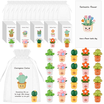 60 Sets Employee Appreciation Gifts Bulk for Coworkers Resin Flower Pot Inspirational Cards Commendable Cactus Flower Succulent Thank You Gift for Coworkers Employee Team Teacher Office Appreciation