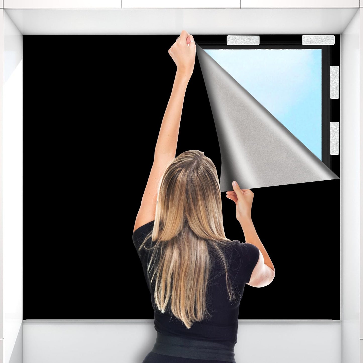 Blackout Blinds 300x145 cm,100% Blackout Curtains for Window, Portable Blackout Shades Film for Bedroom, Cut to Any Size, Temporary Black Out Blinds for Windows Cover Nursery Baby Travel RV