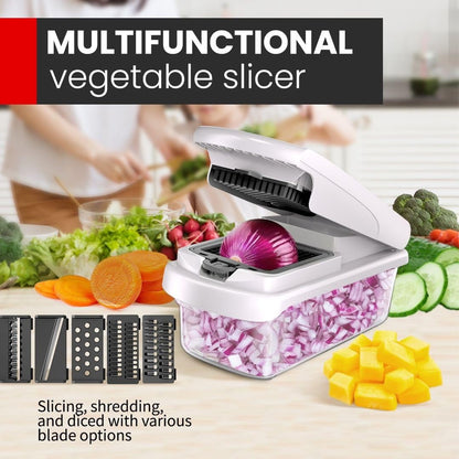 Chkout Vegetable Chopper with Container, 13-in-1 Mandoline Slicer Dicer & Spiralizer, Onion Veggie Chopper, Potato Fry Cutter, Manual Food Chopper, Kitchen Tools Gadgets