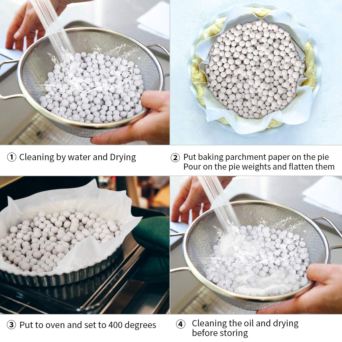 Ceramic Pie Weights Reusable 10mm Baking Beans Pie Crust Weights Natural Ceramic Stoneware with Wheat Straw Container (1PCS (1.2 LB))