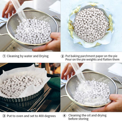 Ceramic Pie Weights Reusable 10mm Baking Beans Pie Crust Weights Natural Ceramic Stoneware with Wheat Straw Container (1PCS (1.2 LB))