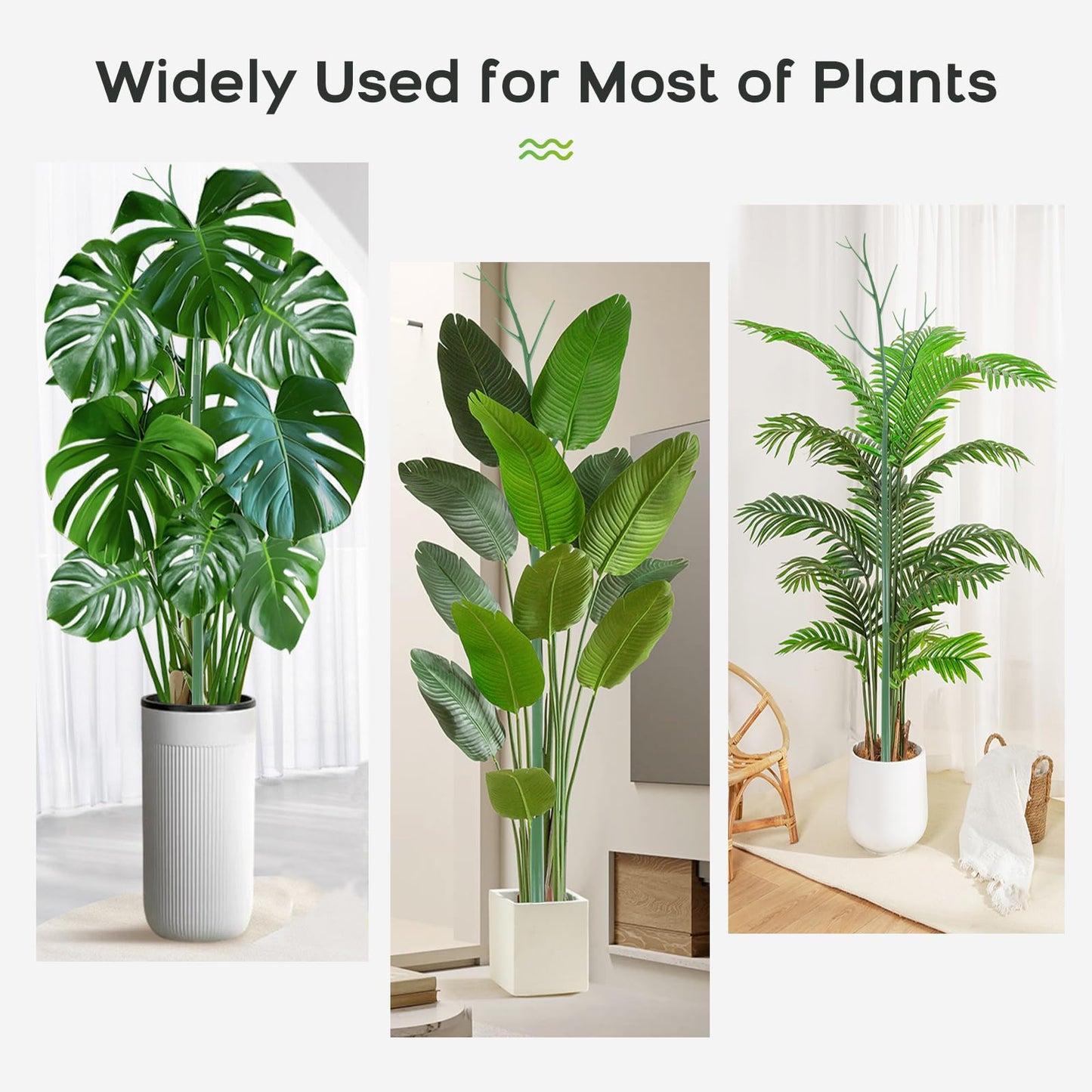 5 Pack Stackable Monstera Plant Support Stakes, 39.4 Inch Climbing Plants Support Structures with Twist Plant Ties, Plastic Plant Sticks for Monstera, Pothos, Philodendron, Green