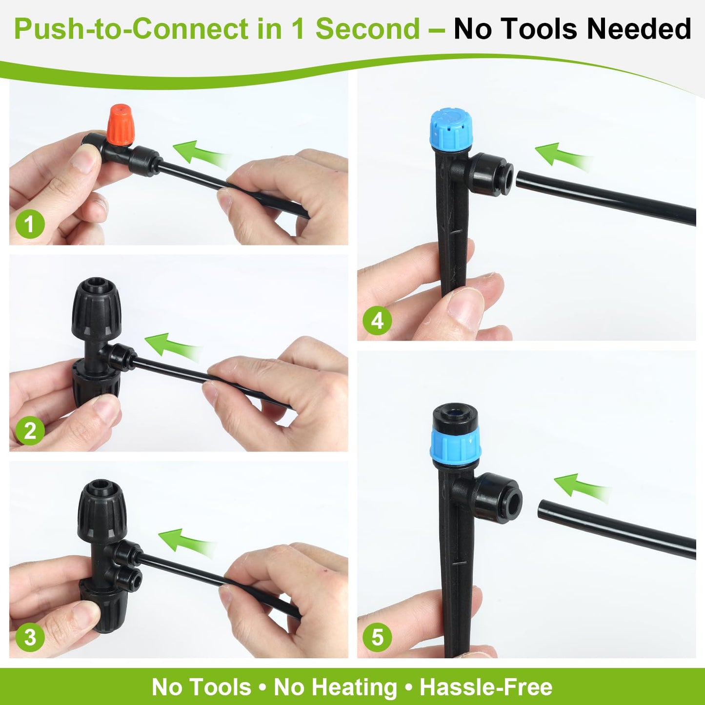 100FT Quick-Connect Drip Irrigation Kit, Automatic Garden Watering System with 1/2" & 1/4", 3 Adjustable Sprayers (Vortex, Stream, Mist), Barbed Tees for Raised Beds, Greenhouse, Patio, Potted Plants