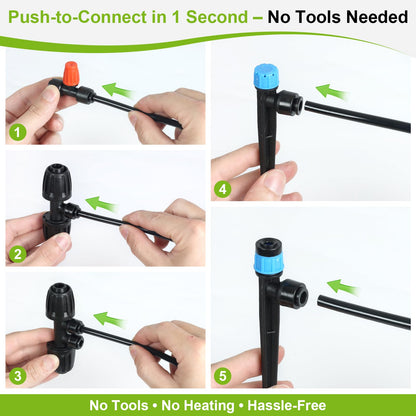100FT Quick-Connect Drip Irrigation Kit, Automatic Garden Watering System with 1/2" & 1/4", 3 Adjustable Sprayers (Vortex, Stream, Mist), Barbed Tees for Raised Beds, Greenhouse, Patio, Potted Plants