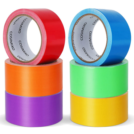 COSIMIXO 6-Pack Rainbow Colored Duct Tape 15 Yards x 2 Inch No Residue, Tear by Hand & Waterproof,Great for Arts & Crafts, Color-Coding, and DIY Projects