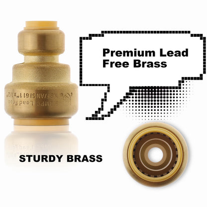 HQMPC Push Fit PEX Fittings Straight Coupling 1/2" x1, Push-to-Connect Copper, CPVC,No Lead Brass Plumbing Fittings (2PCS 1/2"x1")