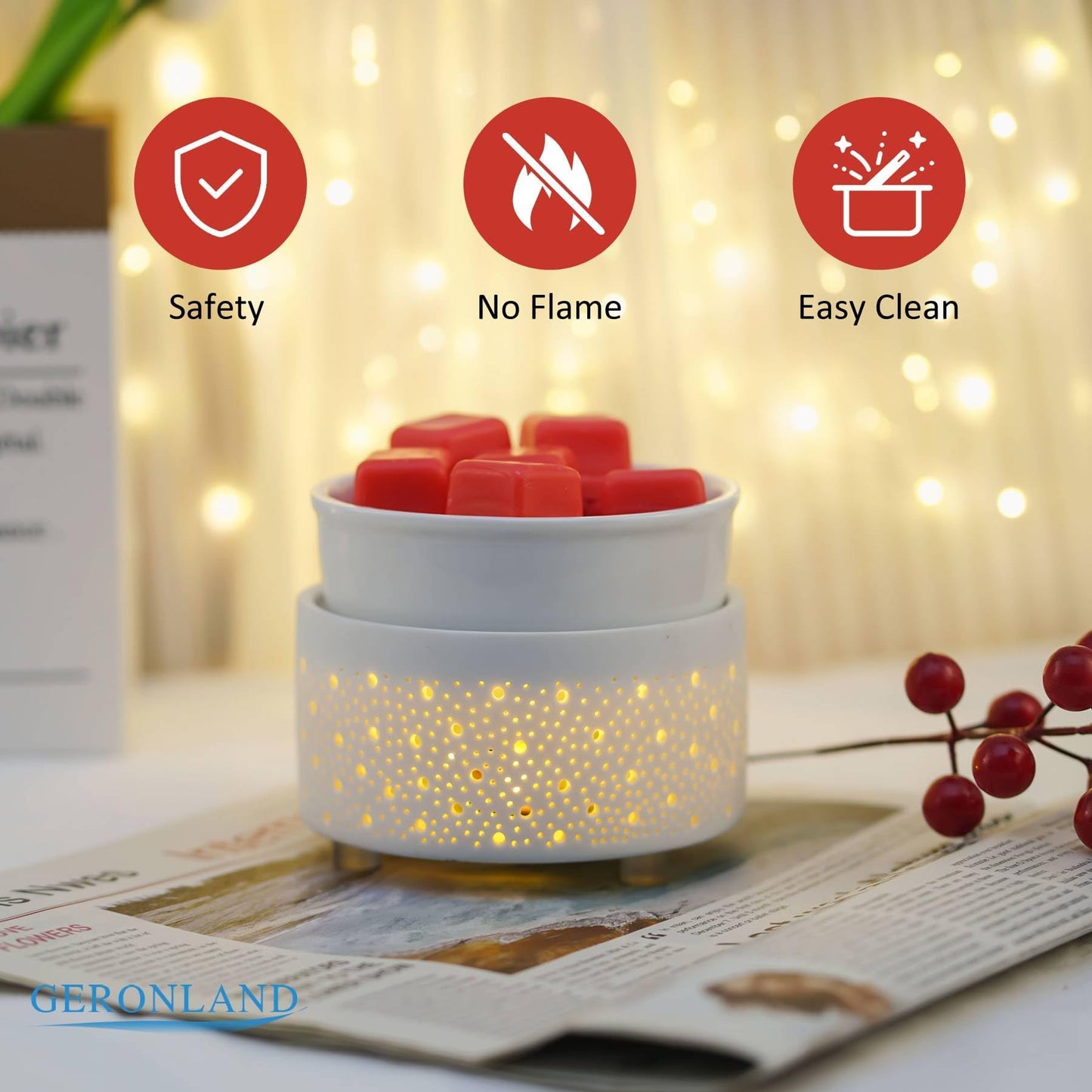 Wax Melt Warmer with Timer Ceramic 3-in-1 Oil Burner Electric Candle Wax Warmer Burner Wax Melter Fragrance Warmer for Scented Waxs Home Office Bedroom Aromatherapy