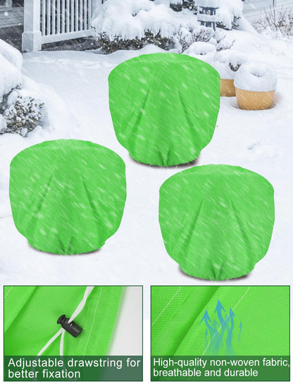 ANPHSIN 3 pcs 39.3in x 39.3in Plant Covers Freeze Protection - Winter Shrub Plant Protection Bags, Frost Blankets Cloths with Drawstring for Outdoor Garden Potted Plants, Green