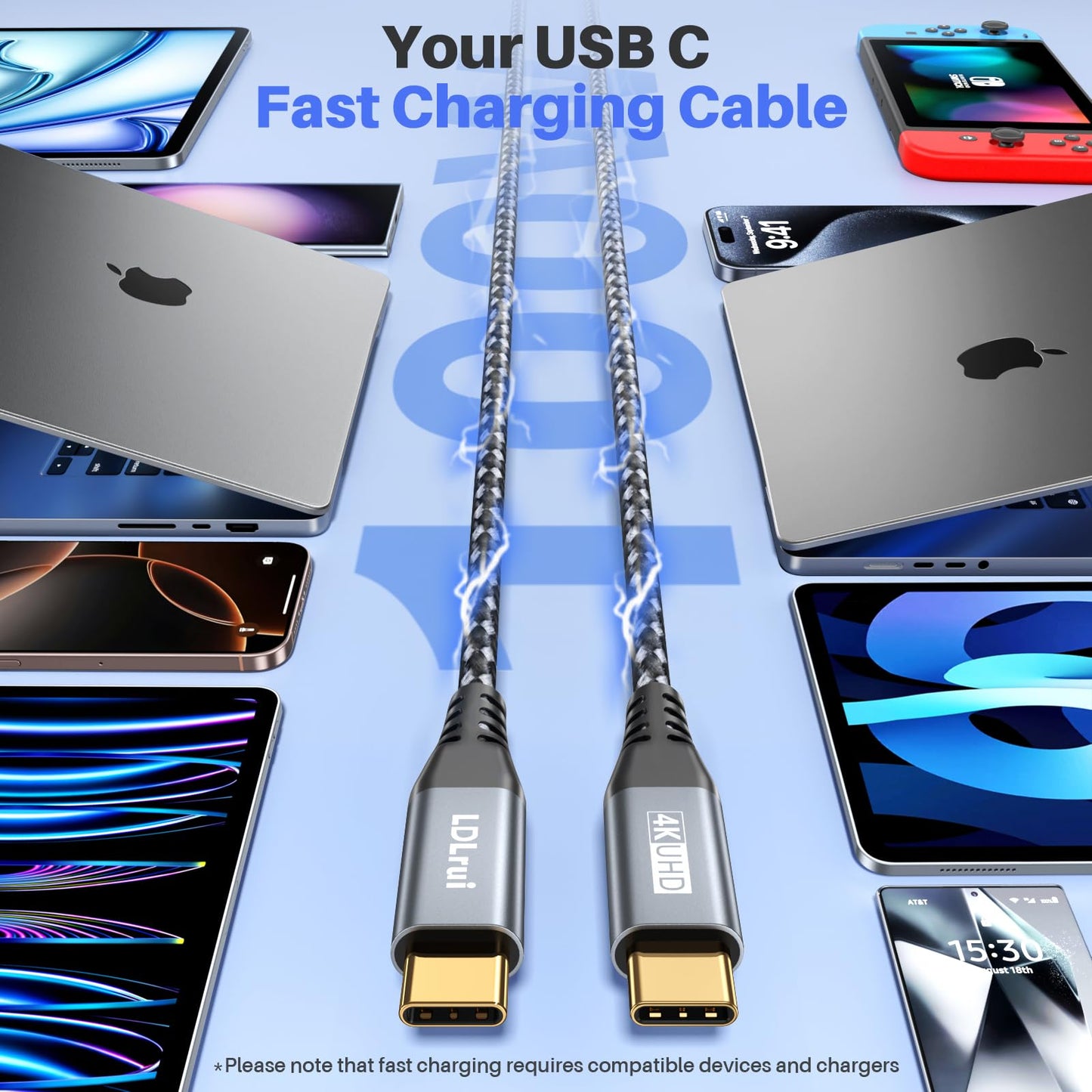 USB C to USB C Monitor Cable [6ft 2Pack], 4K UHD Video Output, 20Gbps Data Transfer, 100W PD Fast Charging USB 3.2 Gen 2x2 Cord for iPhone 16/15, MacBook Pro, Galaxy S22/S21, Portable Monitor