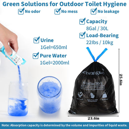 Portable Toilet Bags Poo Gel Set, 8 Gallon Camping Toilet Bag with Portable Absorbent Gel, Compostable Potty Bag for Camping Outdoor Hiking