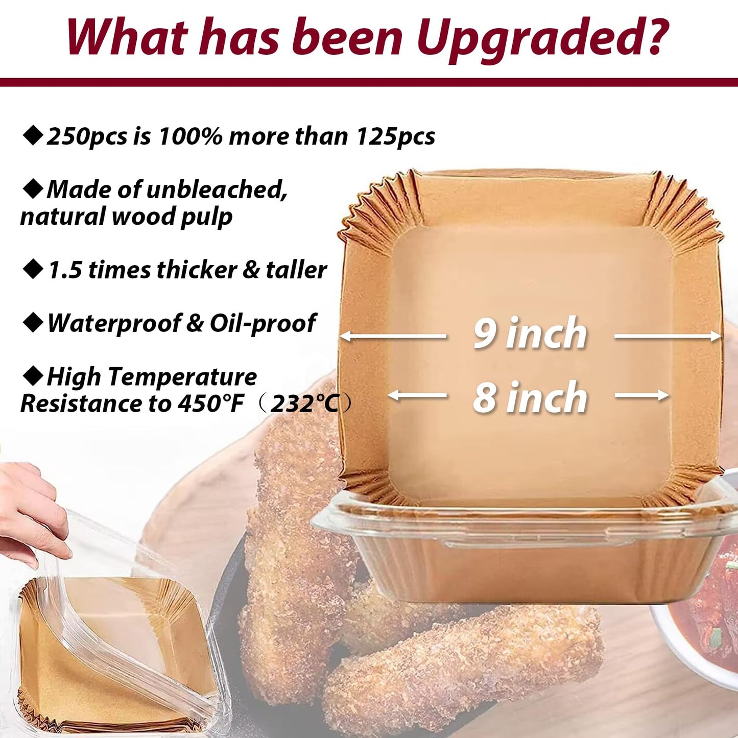 Air Fryer Liners for Cosori 6Qt and Chefman 8Qt Air Fryer, Airfryer Liners Disposable Square Parchment Paper for Air Fryer 5-8Qt Basket, Food Grade Air Fryer Parchment Paper Liners 250PCS