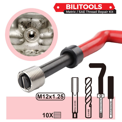 BILITOOLS M12x1.25 Thread Repair Kit, HSS Drill Helicoil Repair Kit Metric