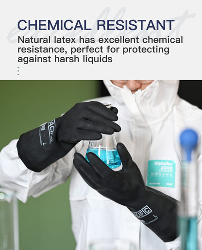 PACIFIC 2 Pairs Chemical Resistant Gloves, Heavy Duty Industrial Rubber Gloves, Resist Acid, Alkali and Oil, 12.6", Large
