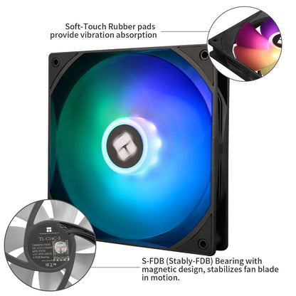 Thermalright TL-C14C-S Case Fan High Performance Cooler Fan 1500RPM,4-PIN PWM Cooling Fan with S-FDB Bearing,3 Packs CPU Fan (140mm, ARGB)