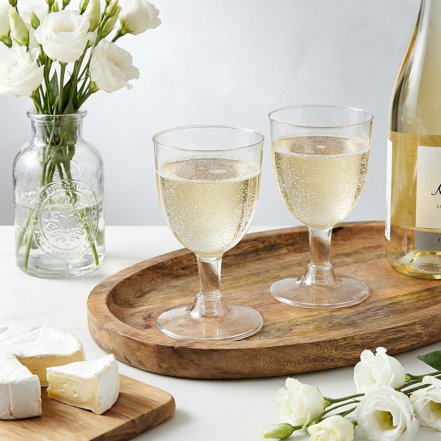 ZENFUN 75 Pcs Plastic Wine Glasses, 5 Oz Clear Disposable Champagne Glasses with Stem, Sturdy & Reusable Plastic Goblets for Weddings, Birthdays, Wine Tasting, Bridal Shower
