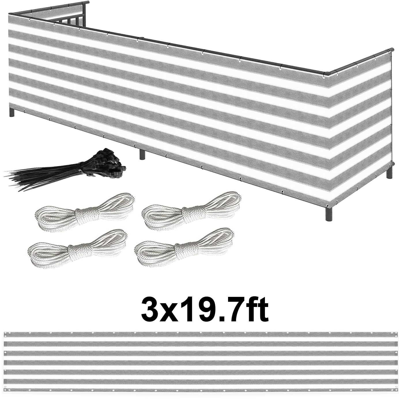 Balcony Privacy Screen, 3.0FT x 19.7FT Fence Privacy Screen UV-Resistant Apartments Railing Fence Shield Cover, Weather Resistant Outdoor Patio Deck Privacy Panels Porch