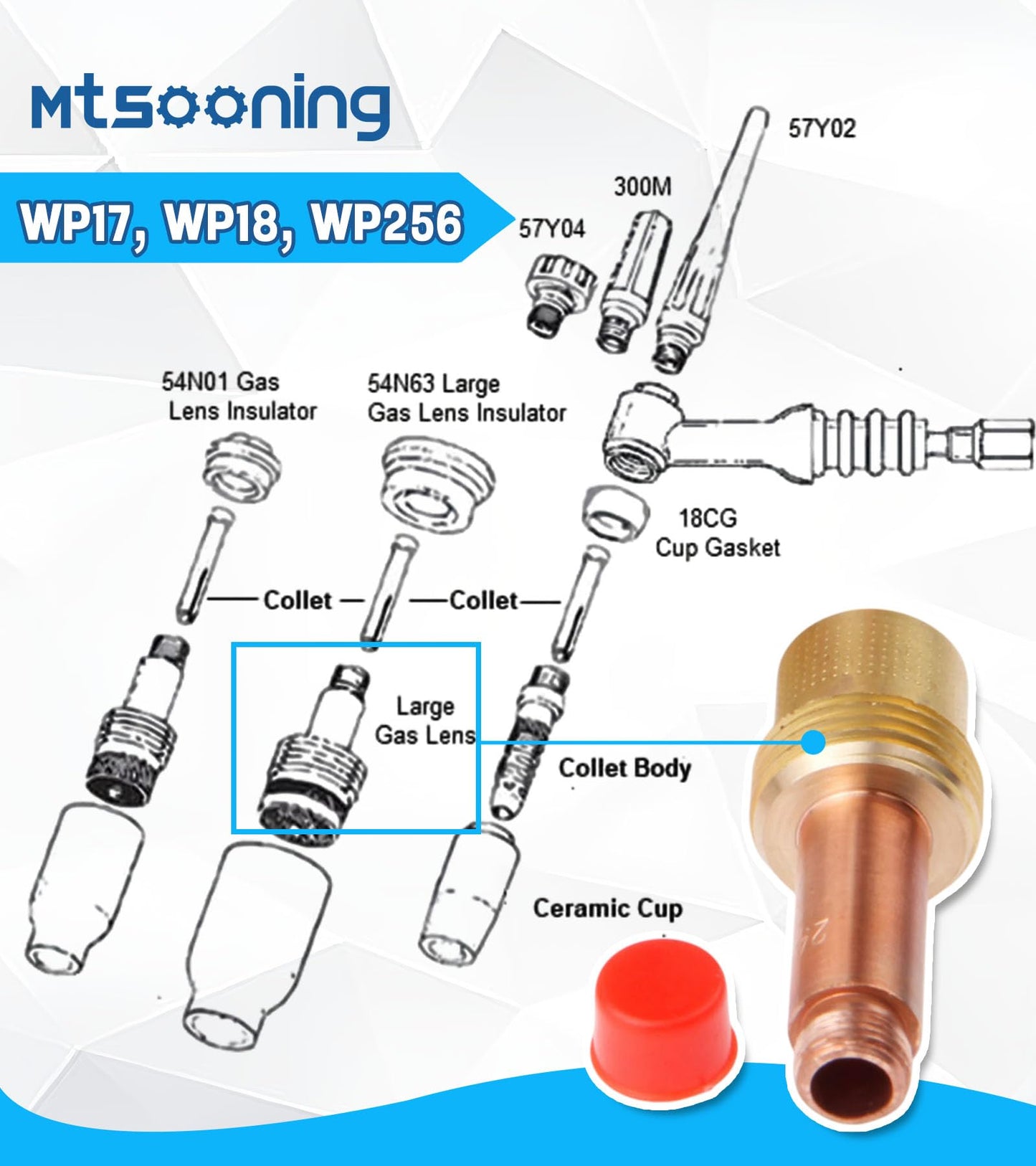 5PCS 45V26 Gas Lens Collet Body, 3/32'' Mtsooning Replacement for TIG Welding Torch 17/18/26 54N Ceramic Cups
