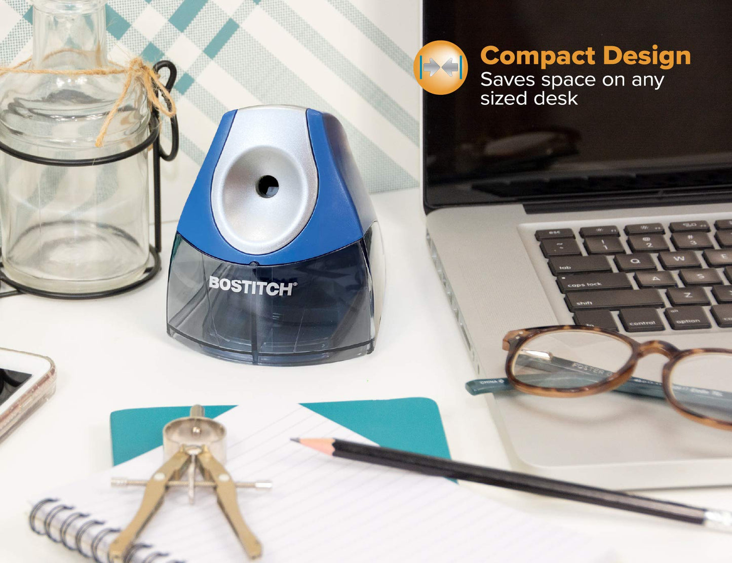 Bostitch Office Personal Electric Pencil Sharpener, Powerful Stall-Free Motor, High Capacity Shavings Tray, 7yr Warranty, Navy Blue (EPS4-KTBLUE)