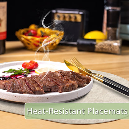 BIPASION Oval Placemats Set of 6 for Dining Table Heat-Resistant - Waterproof, Anti-Slip, Washable Table Placemats - Premium Leather PlaceMat as Stylish Home Decor, Beige