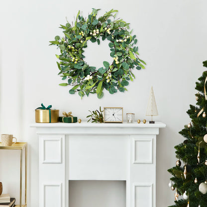 Weldomcor Green Eucalyptus Wreath for Front Door, 20 Inch Artificial Eucalyptus Leaves Wreath with Berries, Spring Summer Greenery Wreath for Indoor Outdoor Wall Window Festival Farmhouse Garden