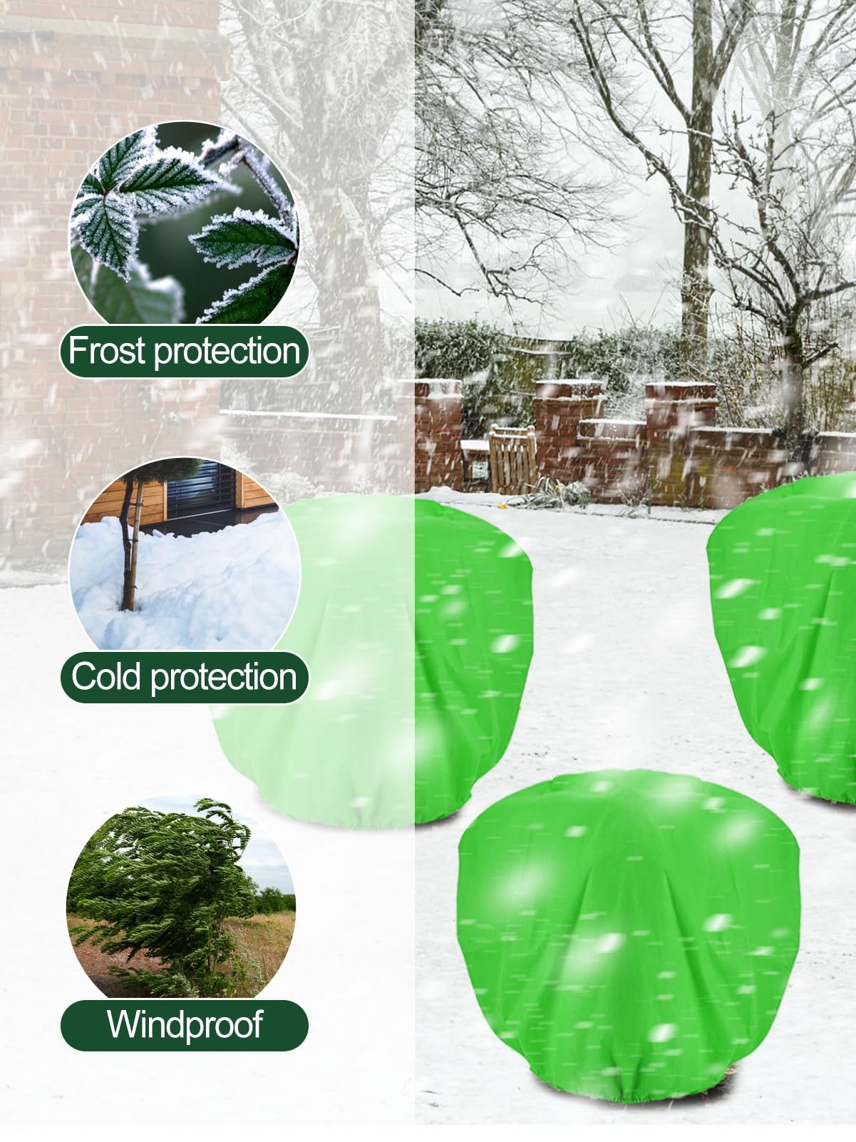 ANPHSIN 3 pcs 39.3in x 39.3in Plant Covers Freeze Protection - Winter Shrub Plant Protection Bags, Frost Blankets Cloths with Drawstring for Outdoor Garden Potted Plants, Green