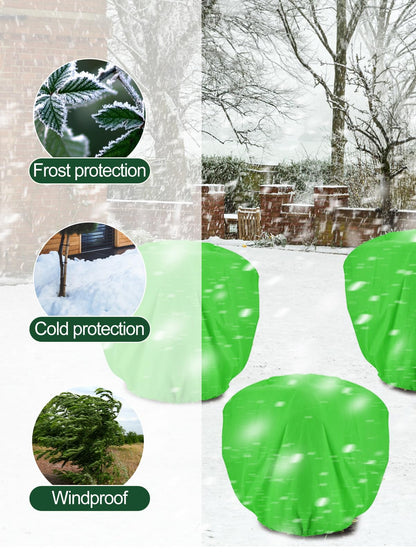 ANPHSIN 3 pcs 39.3in x 39.3in Plant Covers Freeze Protection - Winter Shrub Plant Protection Bags, Frost Blankets Cloths with Drawstring for Outdoor Garden Potted Plants, Green