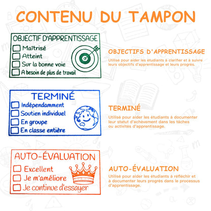 3 Etampe Enseignant en Francais Auto-Encreuses, Étampes Pré-Encrées pour l'Évaluation, Ensemble d'Étampes pour Cadeaux d'Enseignant, pour Scolaires Essentielles, Papeterie de Bureau Incontournable