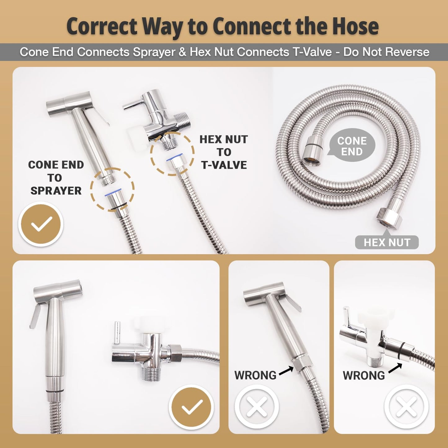 Plurvix Handheld Bidet Sprayer for Toilet – Adjustable Water Pressure, Stainless Steel Jet Spray Kit with Bidet Hose - Feminine Wash, Baby Cloth Diaper Cleaning, Muslim Shower – Wall or Toilet Mount