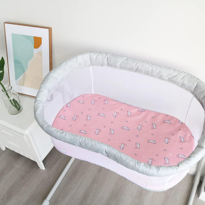 Bassinet Fitted Sheet(33" x 20"), Bassinet Sheets 4 Pack, Compatible with Most Bedside Sleeper Bassinet, Bassinet Sheets with Ultra Soft Microfiber Surface, Pink Print