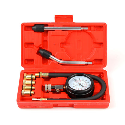 Compression Tester, 8pcs Engine Compression Tester kit Professional Petrol Gas Engine Cylinder Pressure Gauge 0-300 PSI Automotive Tool for Motorcycle Car Truck (red)