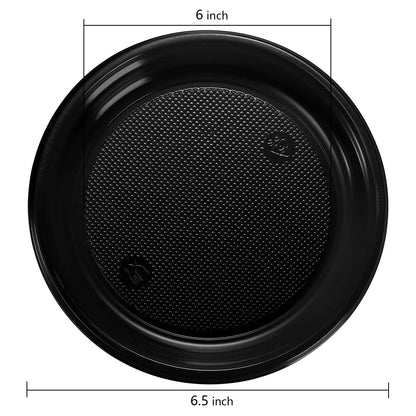Coloch 200 Pieces 6 Inch Black Disposable Plates, Plastic Dessert Plates Bulk Round Party Plate Multi-Purpose Appetizer Plates for Cake, Dessert, Fruit, Barbecue, Party, Picnic, Wedding