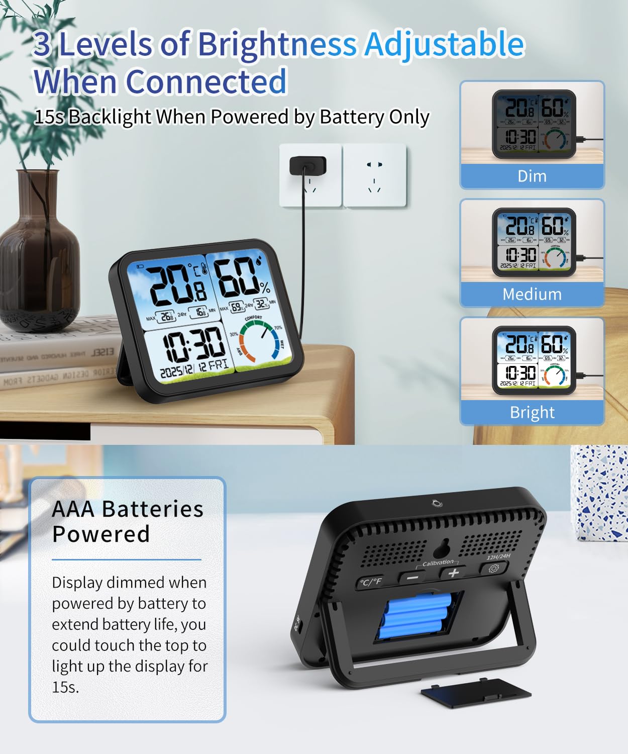 VOCOO Digital Indoor Room Thermometer - 5.8'' Extra Large Display Temperature Humidity Sensor with Accurate Temp Humidity Gauge Monitor, Calibration, Max & Min Records, Comfort, Backlit, Date & Clock