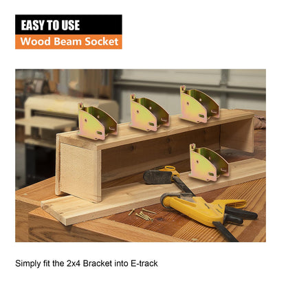 SALUINOKI E-Track Wood Beam End Socket 4 Pack with Screws, E Track 2x4 Bracket for Wood, Zinc-Coated Steel E-Track Accessories for E-Track Tie Down System