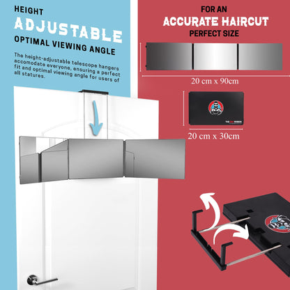 The 360 Mirror - 3 Way Adjustable Trifold Barber Mirror for Self Hair Cutting - Tri Fold Self Haircut System for Men and Women Braiding
