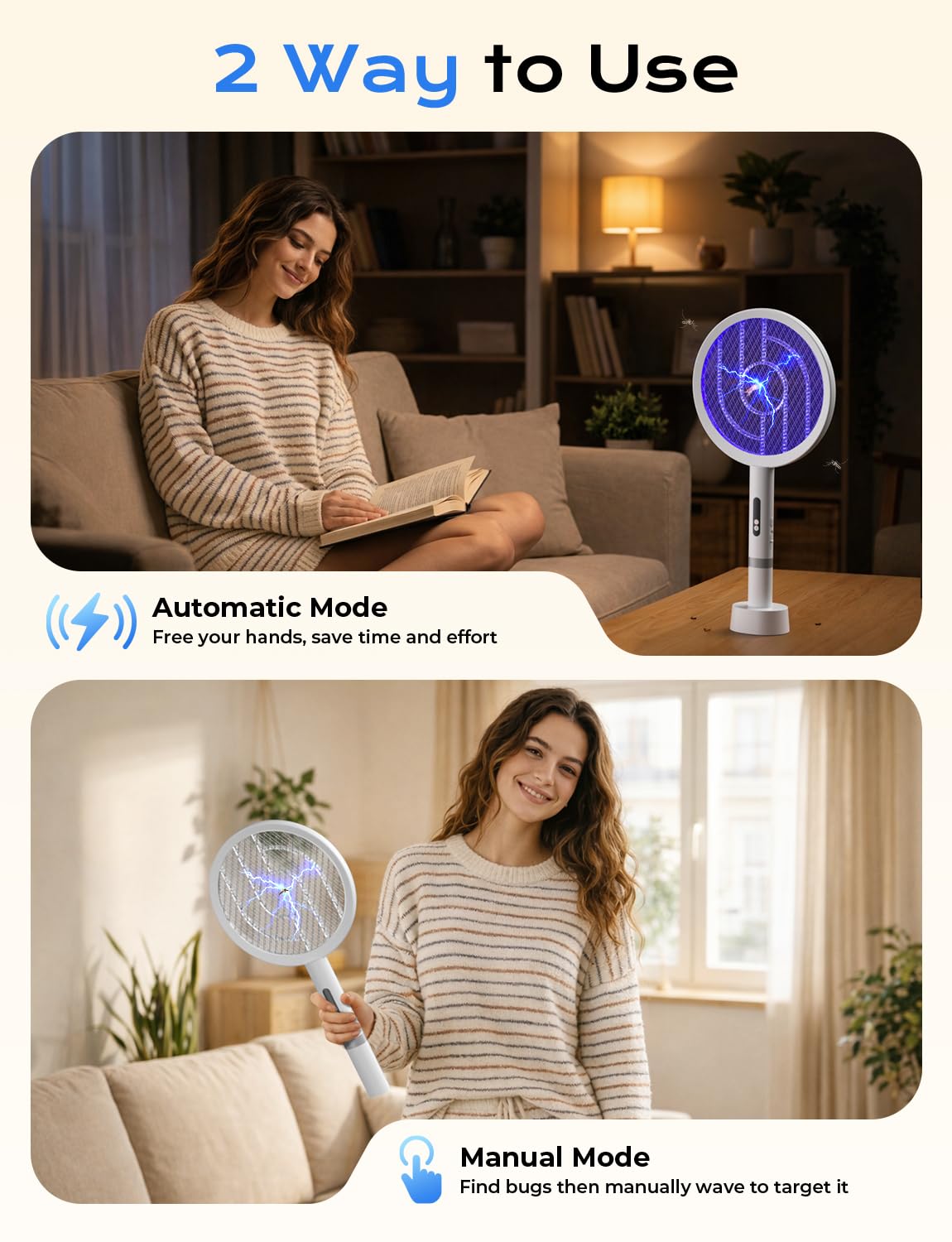 YISSVIC Bug Zapper Racket 4000 Volt Electric Fly Swatter Fly Zapper Indoor Outdoor Dual Modes with Attractant Light Rechargeable