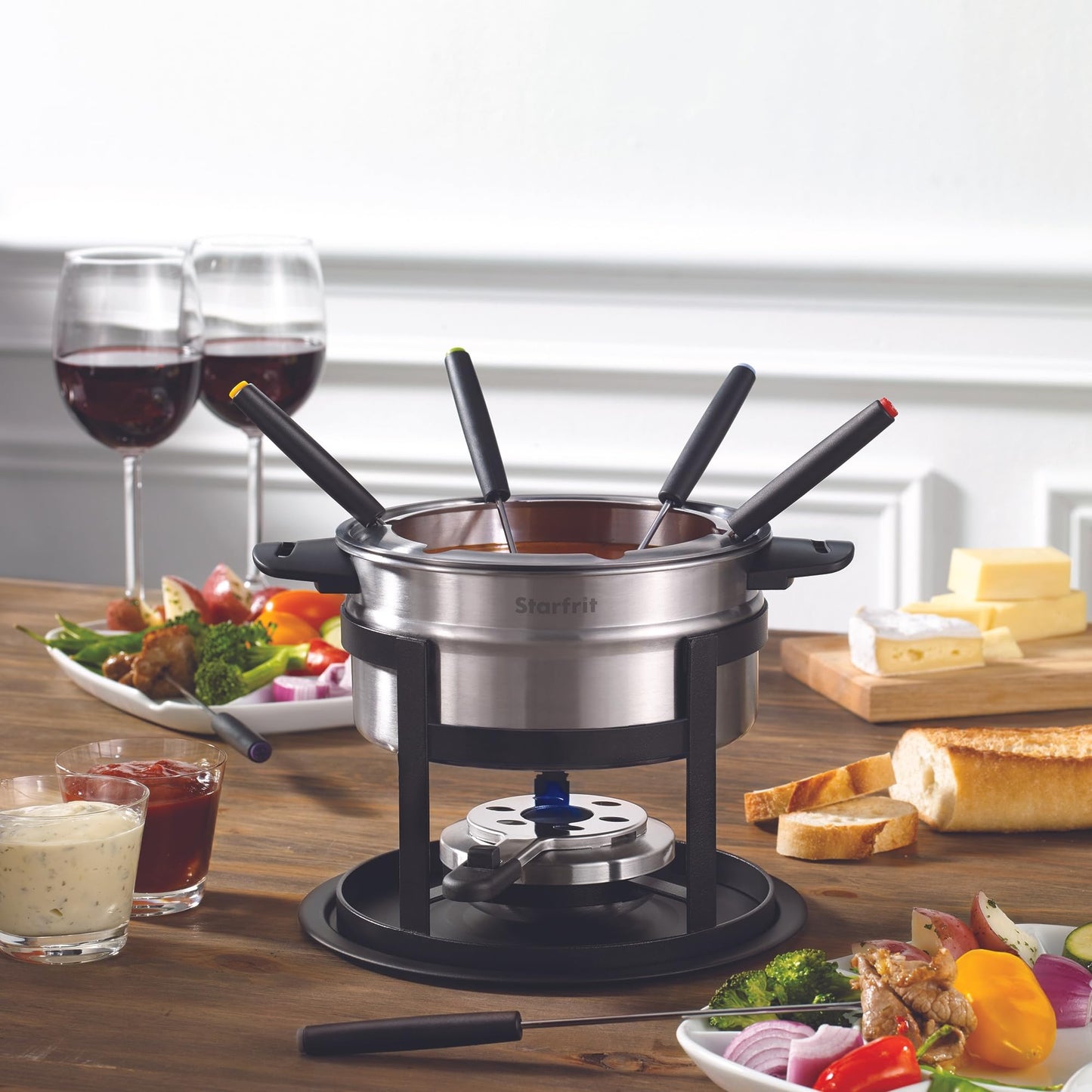 Starfrit Fondue Set - 3-in-1 Meat, Cheese, Chocolate - 12-Piece - Adjustable Safety Burner - 1.6 L Capacity