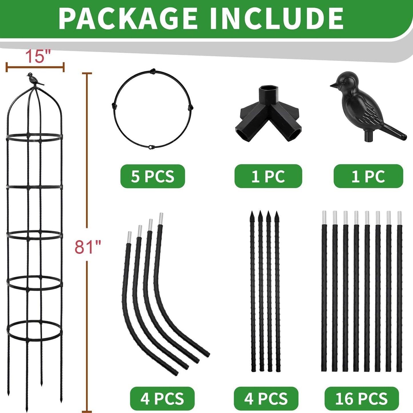 6.7FT Garden Obelisk Trellis for Climbing Plants,81”Metal Plant Support Tower,Heavy Duty Thickened Tube,Rustproof Black Vine & Flower Stand for Outdoor Indoor Use