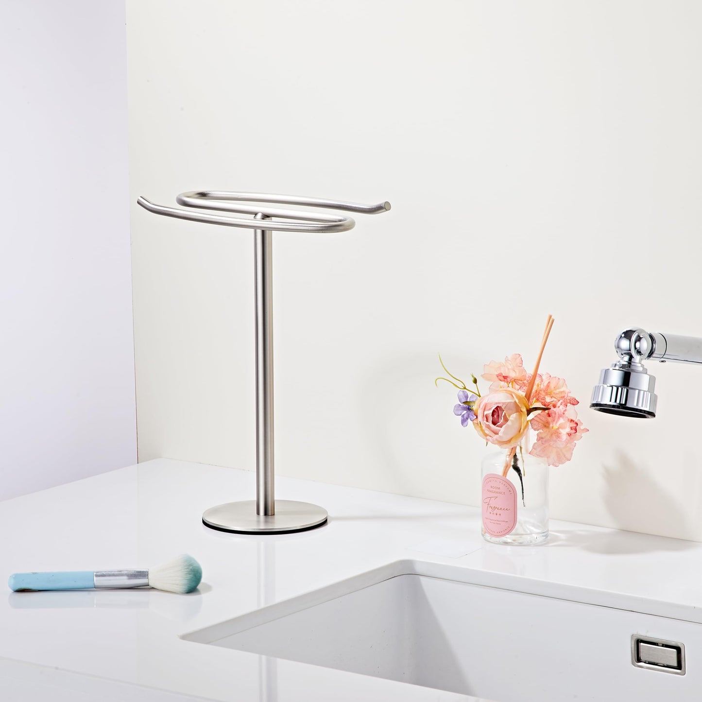 Brushed Nickel Hand Towel Holder Stand,13 Inch Free-Standing Towel Rack, SUS304 Stainless Steel Towel Bar Rack Stand, Tower Bar for Bathroom Kitchen Vanity Countertop…