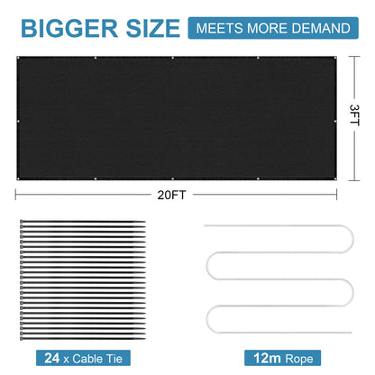 AGJIDSO Balcony Privacy Screen 3.0ft x 20ft, Heavy Duty UV Protection, HDPE Material, Modern Style, Black