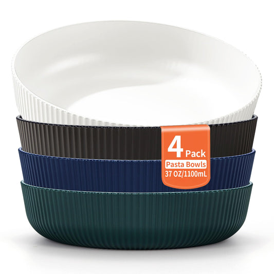 Berglander Pasta Bowls Set of 4, Salad Bowls 37oz Unbreakable Large Plastic Soup/Salad/Fruit/Serving Bowls for Home, Restaurant, Outdoor, Picnic, Camping, Serving Dishes