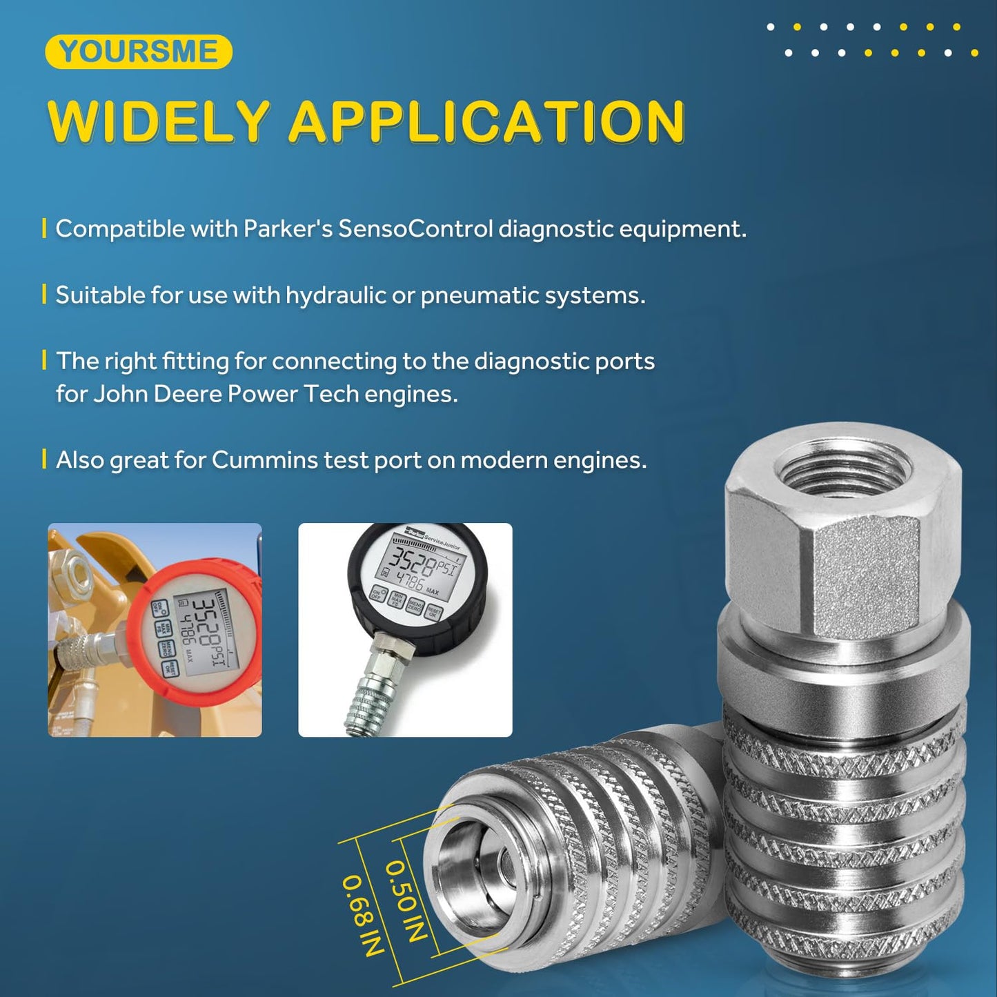 PD242 Series PD Steel Test Port and Diagnostic Equipment Quick Coupler with Female Pipe Thread, 1/8" Body Size, 1/4"-18 NPTF Thread Size, 2.12" Length