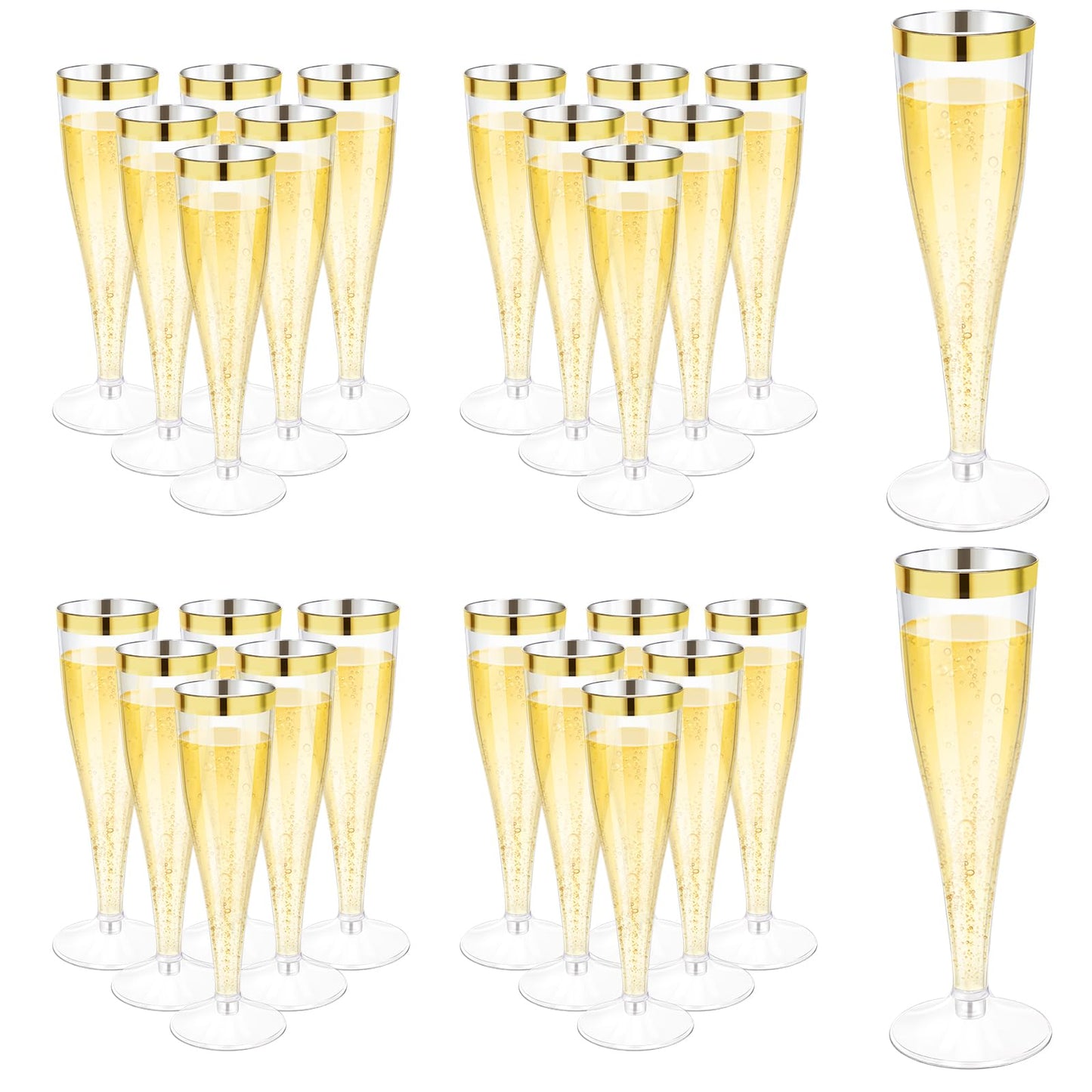 60 Pack Plastic Champagne Flutes, 4.5 OZ Clear Champagne Glasses with Gold Rim, Disposable Champagne Cups, Sturdy Plastic Toasting Glasses for Wedding Birthday Bridal Shower Party, Mimosa Bar Supplies