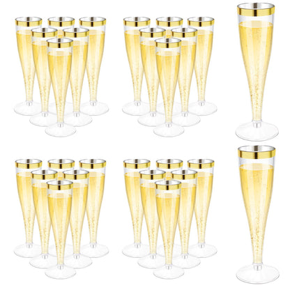 60 Pack Plastic Champagne Flutes, 4.5 OZ Clear Champagne Glasses with Gold Rim, Disposable Champagne Cups, Sturdy Plastic Toasting Glasses for Wedding Birthday Bridal Shower Party, Mimosa Bar Supplies